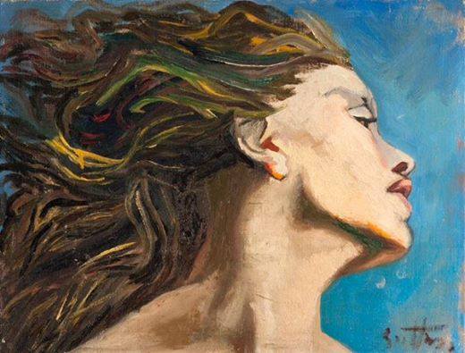 dipinto di Renato Guttuso Profilo di Giovane Donna con Capelli al Vento 1945